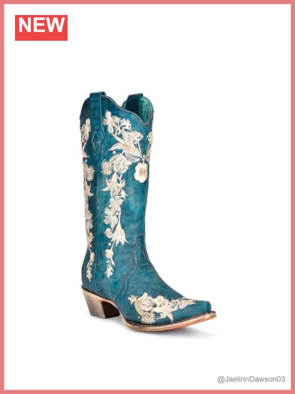 Corral Boots Cowboy Snip Toe Boots with White Floral Embroidery & Crystals